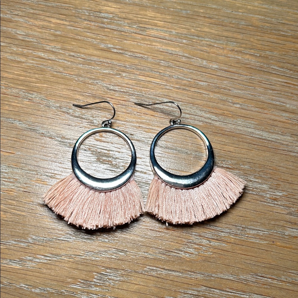 Old Navy Silver and Pink Fringe Earrings